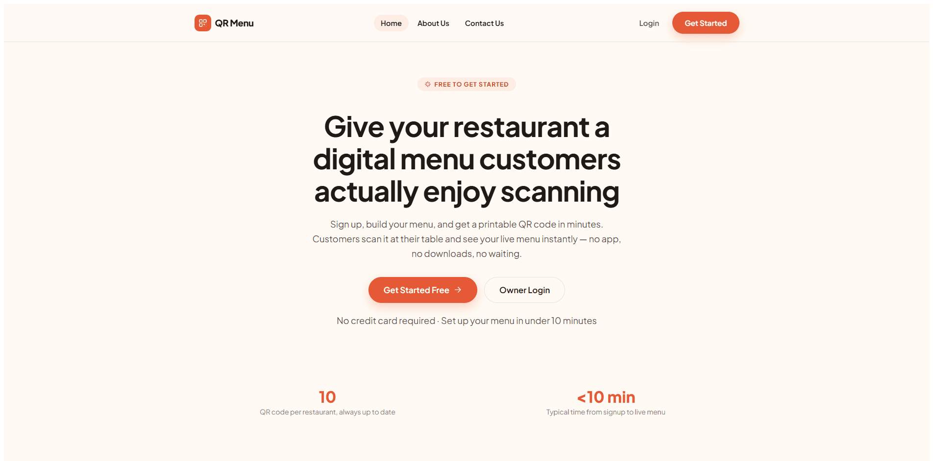 Screenshot of QR Menu