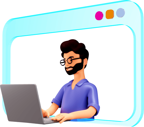 Illustration of Koushik using a laptop